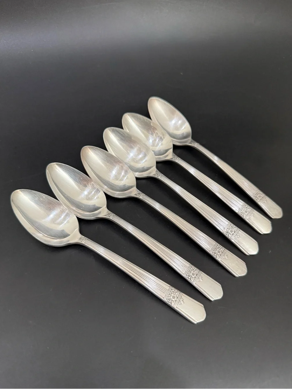 6pc Vintage ONEIDA Simeon & George Rogers Co. Silver Rose Silver-plate Teaspoon